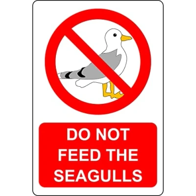 Image of Do not feed the seagulls Safety sign Self adhesive sticker (300mm x 200mm)