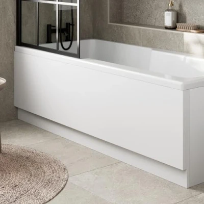 Image of Modern 1600mm Front Side Acrylic Bath Panel Panels for Bathroom Baths Soaking Tubs, Easy to Cut, White Gloss