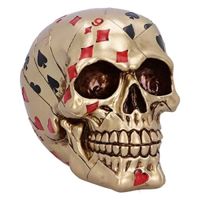 Image of Nemesis Now Dead Mans Hand Golden Playing Card Skull Ornament,15cm, Gold