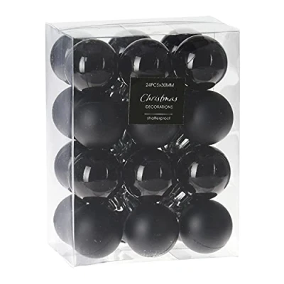 Image of ToCi Christmas Bauble Set Black of 24 with Tree Baubles Diameter 3 cm Decorative Decoration Pendant Glossy and Matt