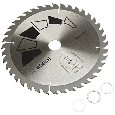 Image of Bosch 1x Circular Saw Blade Standard (for Wood, Ø 205 x 2.2/1.5 24/20/18/16 mm, 40 Teeth, ATB, with 3x Reduction ring 20/18/16 Accessories for Saws)