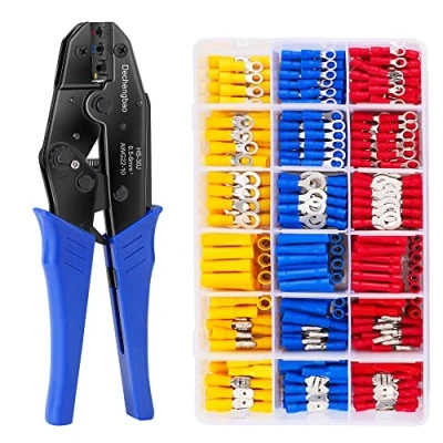 Image of Insulated Wire Terminal Crimping Tool Kit, 0.5 6mm² Ratchet Plier, Cable Lug Pliers Electrician Set with 700 Butt Bullet Spade Ring Crimp Connectors