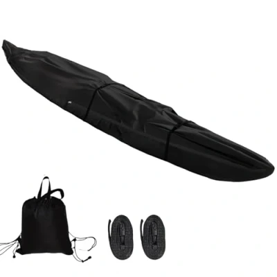 Image of Kayak Covers with Zip 420D Canoe Cover for Outdoor Storage Rain Protection Waterproof Dust Sunblock Boat Canoe(Black,13FT)