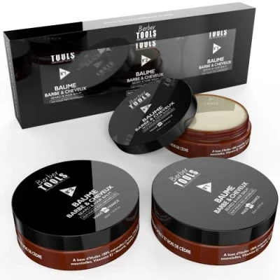 Image of BARBER TOOLS Beard Balm Set N1/2/3, 3x30 ml with 100% Natural Oils Made in France Nourishes, Hydrates, Textures