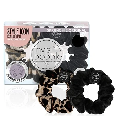 Image of invisibobble Sprunchie Spiral Hair Ring True Black and Purrfection 2 Pack Scrunchie Stylish Bracelet, Strong Elastic Grip Coil Accessories for Women Gentle Girls Teens Thick