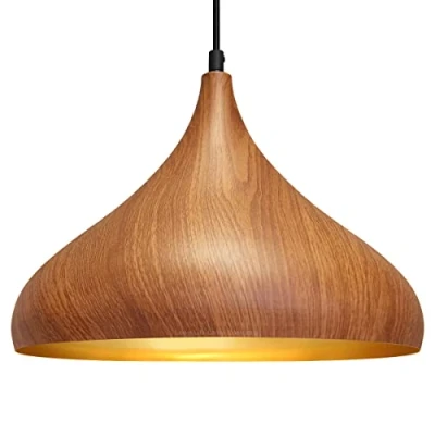 Image of Long Life Lamp Company 1 Light Ceiling Pendant Dome Metal, Wood Grain Finish Modern Kitchen Island Lights Hanging H3063