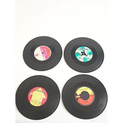 Image of Out of the Blue 71/3075 Coasters in Record Design, Offers Protection Against Marks, Stains, Heat and Scratches, Approx. 11 cm, Set 4 Gift Box