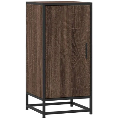 Image of vidaXL sideboard storage cabinet, engineered wood &amp; metal, brown oak, modern industrial style, flexible door installation, 35.5x35x76 cm, for living room, dining office