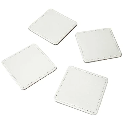 Image of Creative Tops Drink Coasters, Square, Faux Leather, Silver, 10 cm, Set of 4