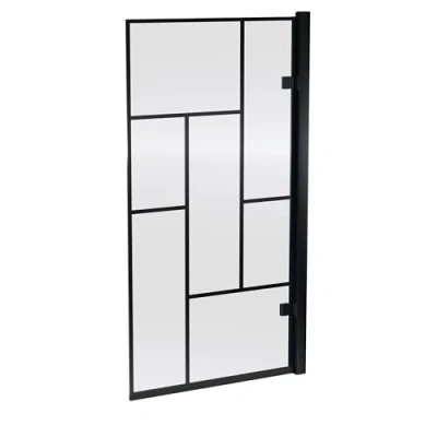 Image of Square Framed 8mm Toughened Safety Glass Reversible Hinged Shower Bath Screen Black