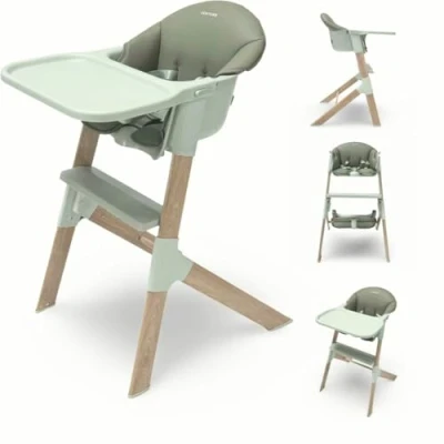 Image of Venture MICO Highchair Stylish Scandi Style Modern Baby with Wood Effect, Easy Clean Design, and Padded Seat Cushion for Comfort Support Dining Play