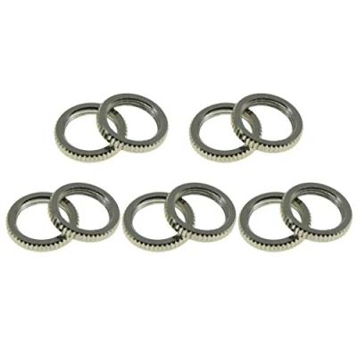 Image of Dopro Pack of 10 USA Spec 15/32&quot; Fine Knurled LP Guitar Toggle Switch Nut For Switchcraft Switches Nickel