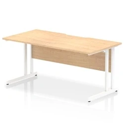 Image of Impulse 1600 x 800mm Scalloped Edge Straight Office Desk Maple Top White Cantilever Leg