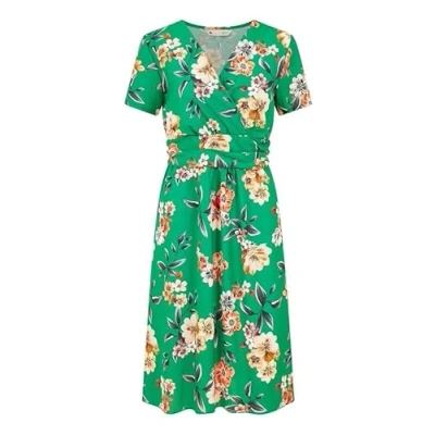 Image of Yumi Green Floral Ruched Waist Dress 12
