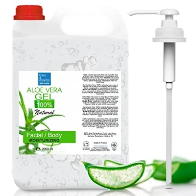 Image of bleu &amp; marine Bretania 100% Natural Aloe Vera Gel DIY Home Cosmetics Hair Care Skin Moisturising Elasticity Rapid Absorption, Clear Gel, 2000 ml