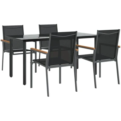 Image of vidaXL 5 Piece Garden Dining Set Black Textilene and Steel