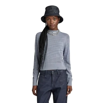 Image of G STAR RAW Women&#039;s Pointelle Text Knitted Sweater, grey (dim D23924 B754 3885), M