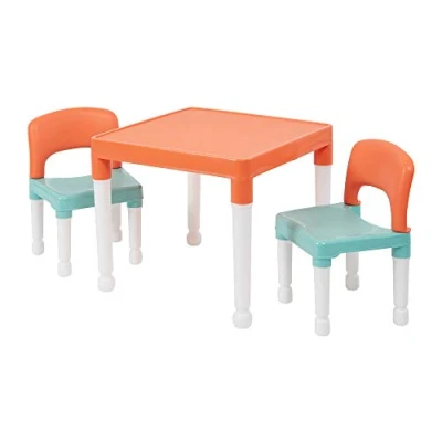 Image of Liberty House Toys Childrens Table and Two Chair Set, Green Orange White, 51cm H x W 43cm D 27cm 31cm 44cm, Seat Height 26cm