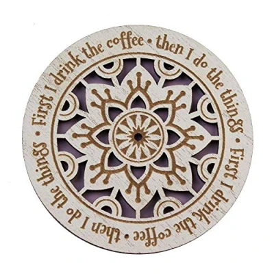 Image of History &amp; Heraldry Woodcuts Sentiment Wooden Coaster Gift Idea First I Drink the Coffee