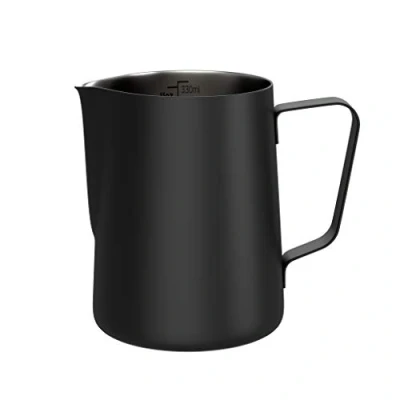 Image of bonVIVO Muvo Stainless Steel Milk Jug with Black Finish, Frothing 330 ml, Barista Practical Scale, Frother for The Perfect Cappuccino Or Latte