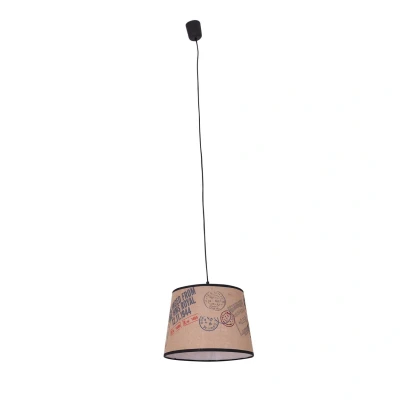 Image of Print Cylindrical Pendant Ceiling Light Brown 1xE27