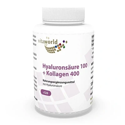 Image of Vita World Hyaluronic Acid 100mg + Collagen 400mg 120 Capsules Made in Germany