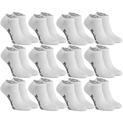 Image of Rainbow Socks Women Men Cotton Sneaker Low Cut 12 Pairs White Size 6,5 8