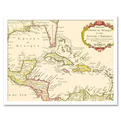 Image of Wee Blue Coo Map Gulf Mexico Caribbean Sea Central America Cuba 1754 France Art Print Framed Poster Wall Decor 12X16 Inch