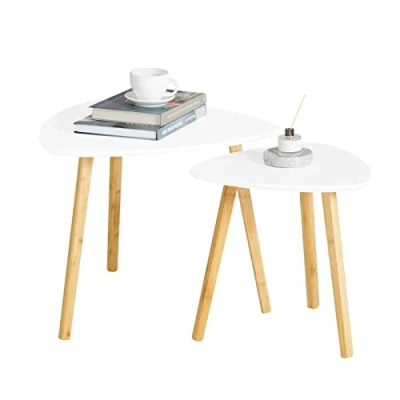 Image of SoBuy Nesting Tables Set of 2 Side End Coffee Living Room White FBT74 W
