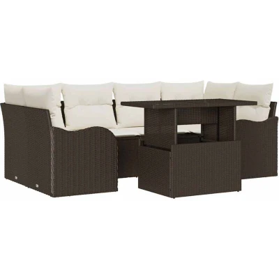 Image of vidaXL 7 Piece Garden Sofa Set with Cushions Brown Poly Rattan