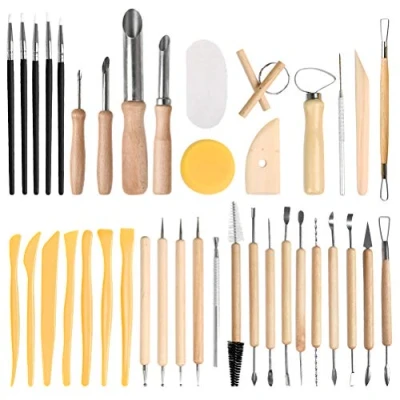 Image of FOCCTS 40Pcs Pottery Clay Sculpting Tools, Wooden Carving Tools Set Sculpture Ceramic Kit Used for Shaping, Modeling, Smoothing, etc
