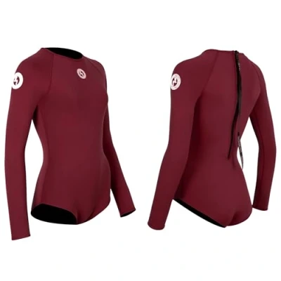 Image of Two Bare Feet Womens Arabella 2mm Superstretch Neoprene Swimsuit Style One Piece Wetsuit (Burgundy, S)