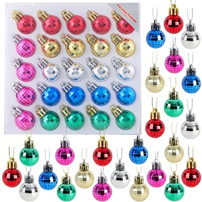Image of Christmas Concepts® Pack of 25 25mm Mini Tree Baubles Shiny Disco Ball (Multi Coloured)