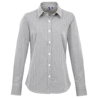 Image of Premier Womens/Ladies Gingham Long Sleeved Shirt (Black/White) Size 12 UK