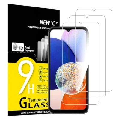Image of NEW&#039;C 3 Pack Designed for Samsung Galaxy A14 5G/4G, M14 5G Screen Protector Tempered Glass, Anti Scratch, Bubble Free, Ultra Resista Transparent