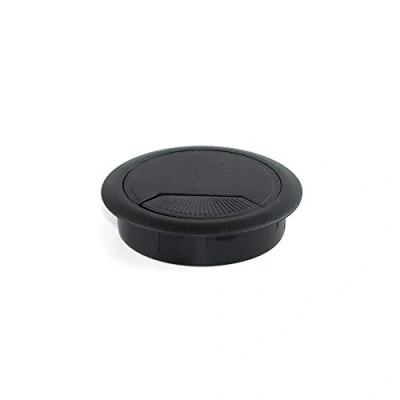 Image of Emuca Ø60mm round grommet from black plastic, desk cable to build in table/desk/worktop, Set of 20