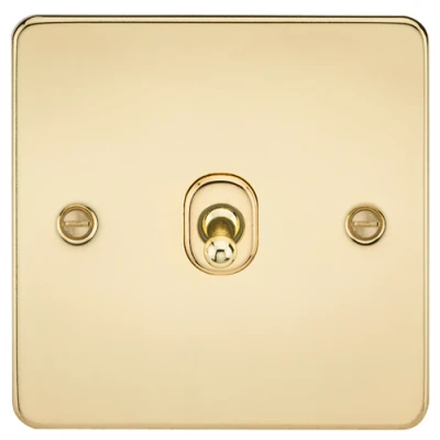Image of KnightsBridge Flat Plate 10AX 1G Intermediate Toggle Switch Polished Brass