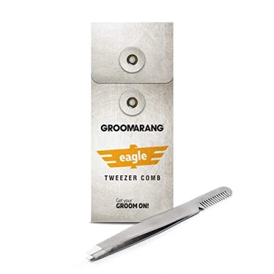 Image of Groomarang Eagle Tweezer Comb German Stainless Steel Sharp Slanted Tip Leather Pouch