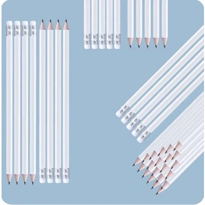 Image of NIPORO Pencils HB Pack of 100 White Wooden with Eraser, Pencil, Pre Sharpened, 19 cm Length, Economy Pack, Sustainable, (White)