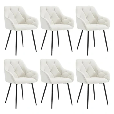 Image of WOLTU Set of 6 Dining Chairs Kitchen Upholstered Living Room with Backrest, Armrests, Metal Legs, Ergonomic for Lounge, Office, Dressing Table Chairs, Velvet, Cream