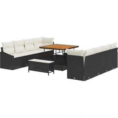 Image of 11 Piece Garden Sofa Set with Cushions Black Poly Rattan Acacia Vidaxl