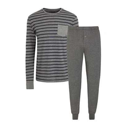 Image of Jockey® Cotton Nautical Stripe Full Knit Pyjama, Dark Shadow Melange, 2XL