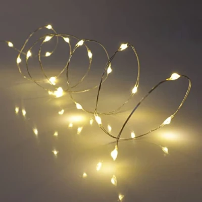 Image of Qbis Battery Powered Christmas Lights with 6hr Timer Mode. 20 LED Fairy Lights. Warm White Wire (20 White)