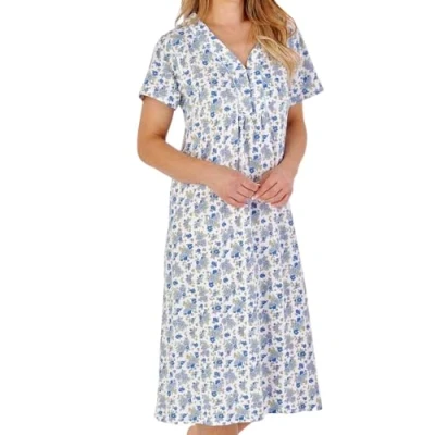 Image of Slenderella Violet Short Sleeve 42 Inch Cotton Nightdress (20/22, blue)