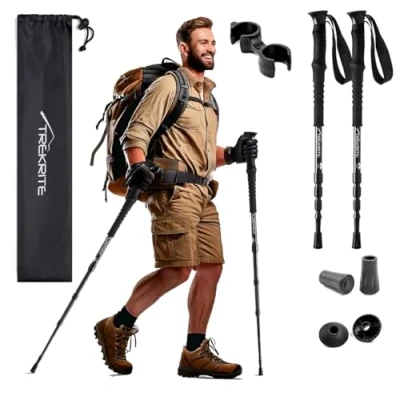 Image of Compact Traveller’s Walking/Hiking/Trekking Poles/Sticks 4 Section Unisex (2pc / set/pair) Trekrite