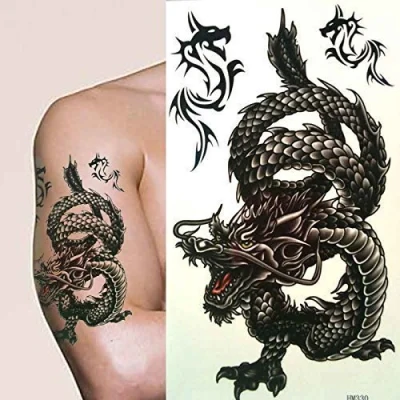 Image of Various Designs Mens Boys Large Black Stars Chinese Dragon Celtic Temporary Tattoo Parties Gift Bags by Fat catz copy (Dragon No:1)