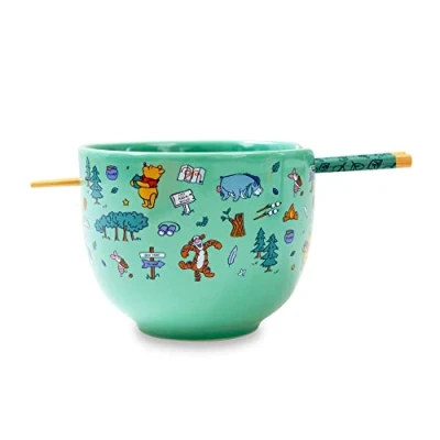 Image of Disney Winnie the Pooh Allover Icons 20 Ounce Ramen Bowl and Chopstick Set