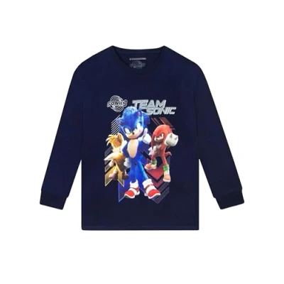Image of Sonic THE HEDGEHOG Boys Tshirt 3 Long Sleeve T Shirt Tails, Knuckles and Clothes for Blue 9 10 Years