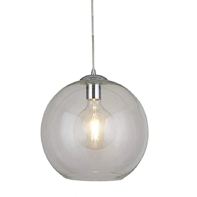 Image of Britalia Polished Chrome &amp; Clear Glass Dome Shade Vintage Pendant Ceiling Light 25cm Diameter 1 x E27 ES Lamp Bulb Required (Not Included) Retro Design
