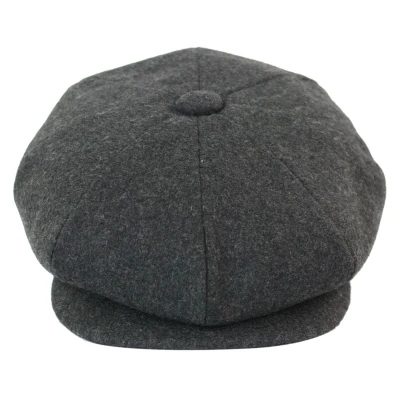 Image of Infinity Leather 8 Panel Newsboy Cap Wool Gatsby Baker Boy Grandad Irish Hat Charcoal XL